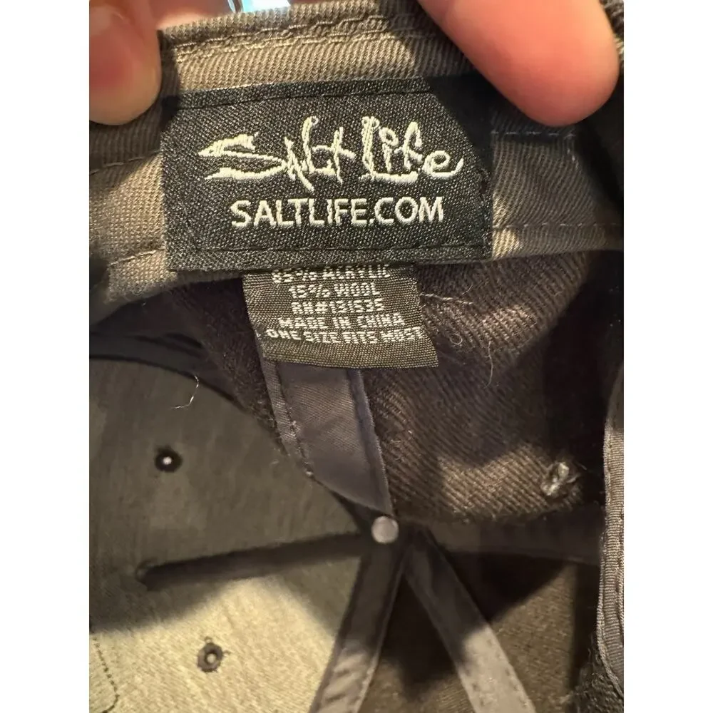 Salt Life Snapback Hat Brown Black Patch Cap Adjustable Fish Surf Dive 2003 Logo